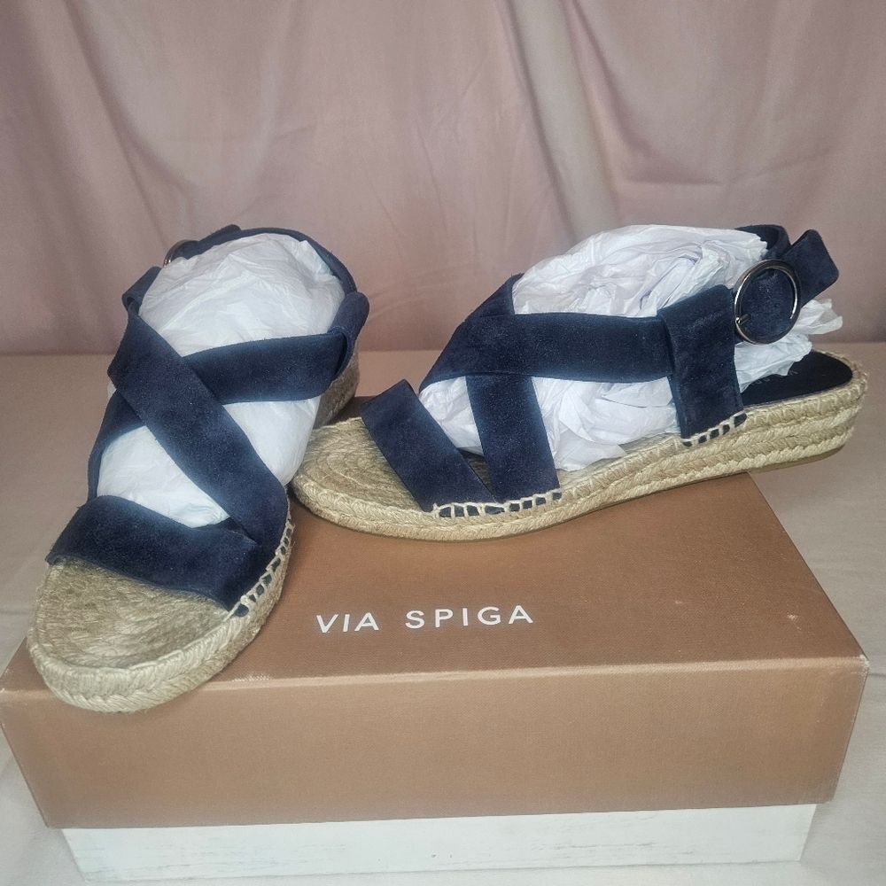 Via Spiga Marlin Blue Platform Adjustable Strap Espadrille Sz 9 NWT Retail $195